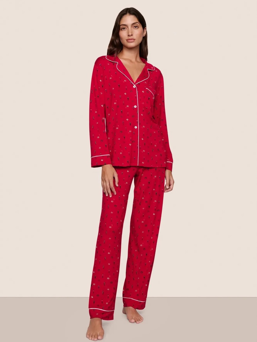 Eberjay Women's Red Long-Sleeve Pajama Set - Classic Button-Down
